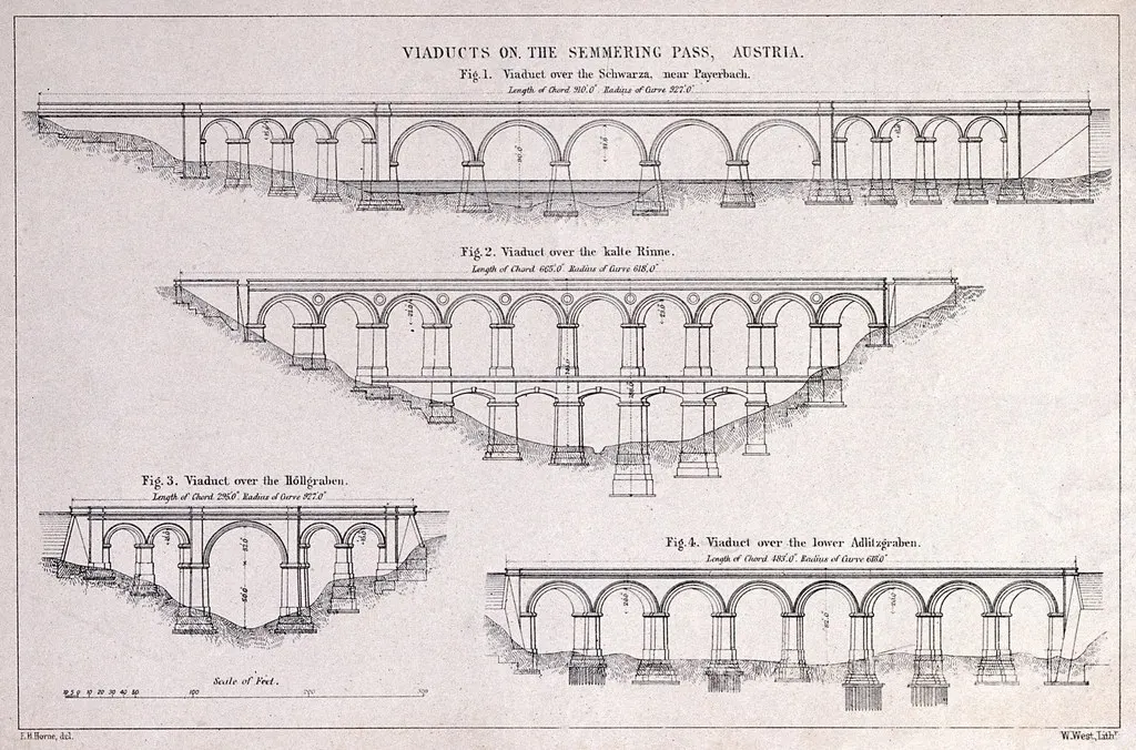 A historical civil-engineering drawing of a viaduct.